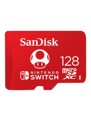 Карта памет 128GB microSDXC SanDisk, UHS-I, скорост на четене 100МB/s, скорост на запис 90MB/s, за Nintendo Switch
