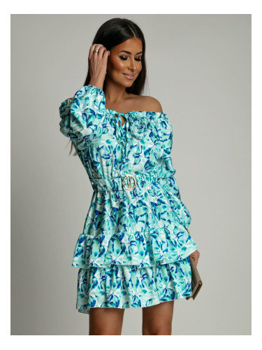 Mint and navy blue floral dress with ruffles