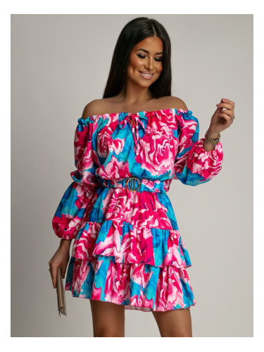 Pink and blue floral dress with ruffles