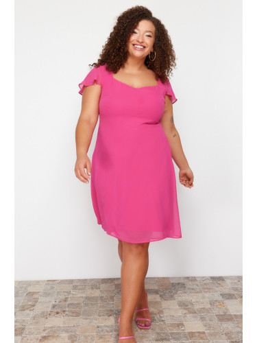 Trendyol Curve Pink Chiffon Woven Plus Size Dress