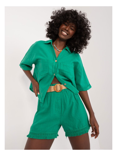 Green Loose Women's Shorts With Belt