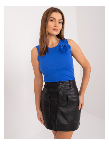 Cobalt ribbed top with a round neck