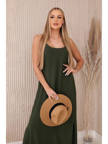 Long sundress in khaki with straps