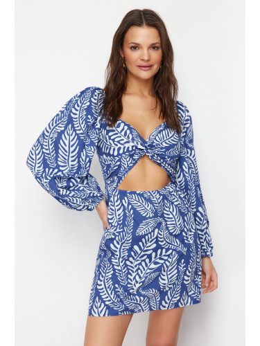 Trendyol Tropical Patterned Mini Woven Cut Out/Window Beach Dress