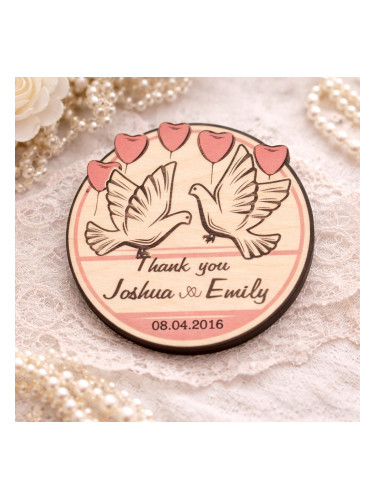 Сватбен кръгъл магнит - Гълъби