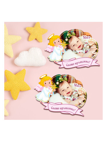 Магнит за кръщене със снимка - Ангелче