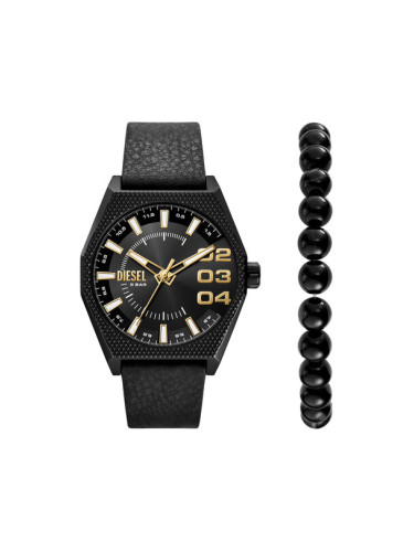 Diesel Комплект часовник и гривна Double Scraper DZ2210SET Черен