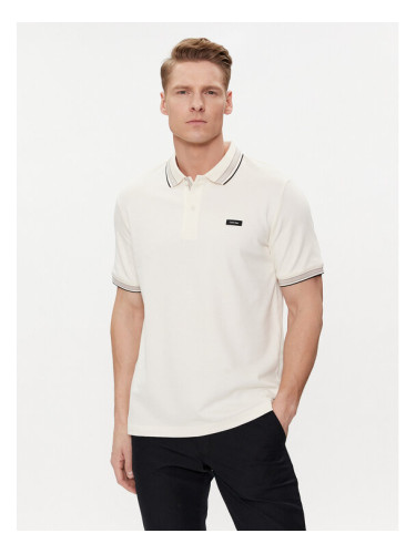 Calvin Klein Тениска с яка и копчета K10K112469 Екрю Regular Fit