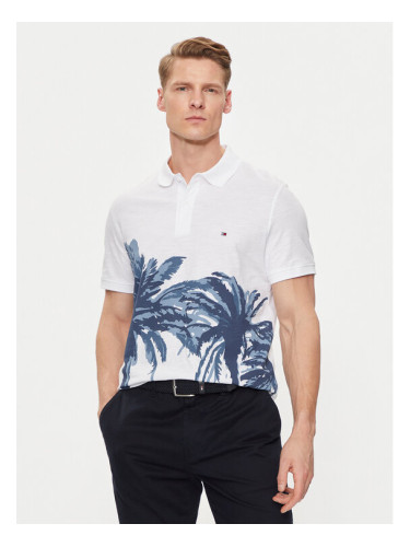 Tommy Hilfiger Тениска с яка и копчета Palm Print MW0MW34758 Бял Regular Fit