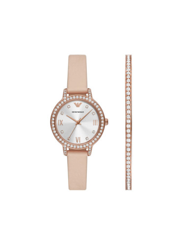 Emporio Armani Комплект часовник и гривна Cleo Gift Set AR80069SET Бежов