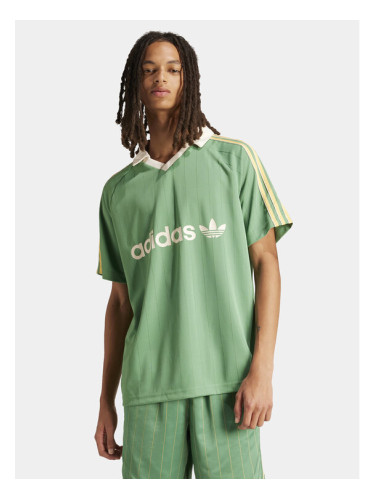 adidas Тениска с яка и копчета Pinstripe IR9381 Зелен Regular Fit