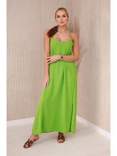Long summer dress with straps, light green