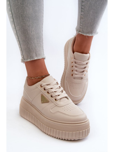 Women's sneakers made of eco leather on a solid platform, light beige by Christin
