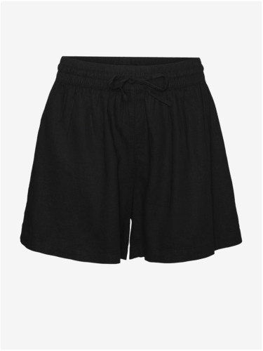 Women's black linen shorts Vero Moda Linn