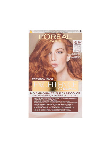 L'Oréal Paris Excellence Creme Triple Protection Боя за коса за жени 48 ml Нюанс 8UR Universal Light Copper увредена кутия