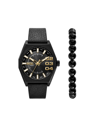 Комплект часовник и гривна Diesel Double Scraper DZ2210SET Черен