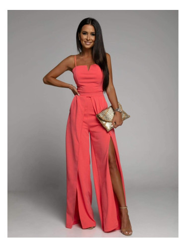 Elegant coral jumpsuit with straps and slits