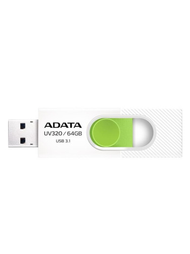 Памет 64GB USB Flash Drive, A-Data UV320 (AUV320-64G-RWHGN), USB 3.1, бяла