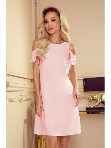 Дамска рокля с къс ръкав в розов цвят 359-1