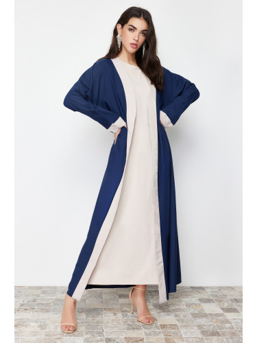 Trendyol Navy Blue Color Block Long Woven Cap & Abaya & Abaya