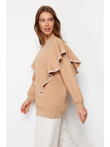 Trendyol Beige Ruffle and Piping Detailed Knitted Tunic