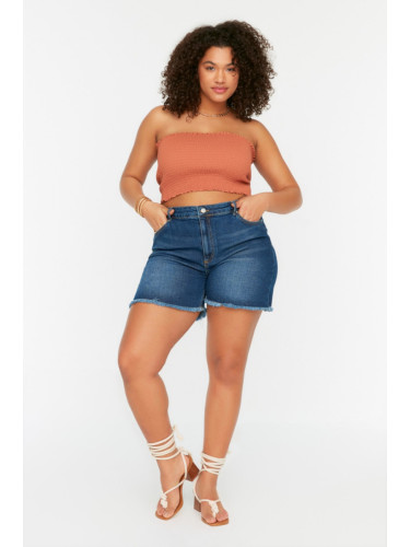Trendyol Curve Blue High Waist Flexible Skinny Denim Shorts & Bermuda