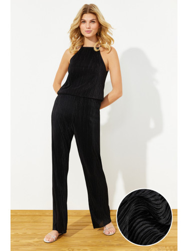 Trendyol Black Pleat Regular/Normal Fit Barbell Neck Stretch Knitted Blouse