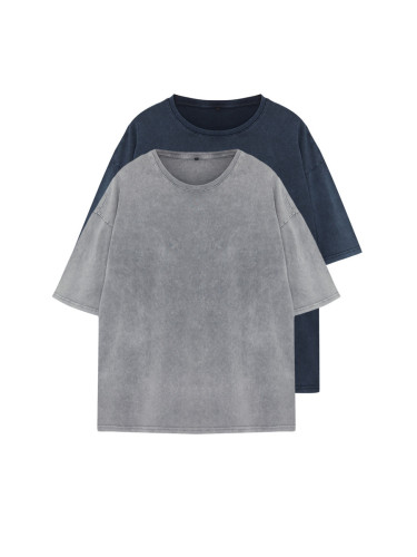 Trendyol Anthracite-Indigo Antique/Faded Effect 2 Pack Basic Tshirt