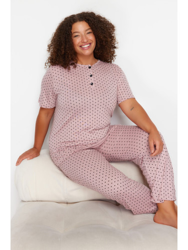 Trendyol Curve Powder Polka Dot Knitted Pajamas Set