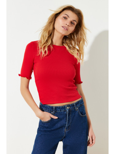 Trendyol Red Ribbed Fitted Crew Neck Stretch Knitted Blouse