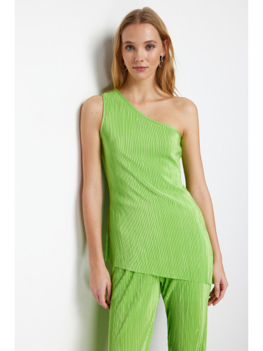 Trendyol Green Pleated Asymmetrical Collar Stretchy Knitted Blouse