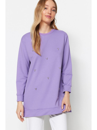 Trendyol Lilac Crew Neck Stone Detailed Knitted Tunic