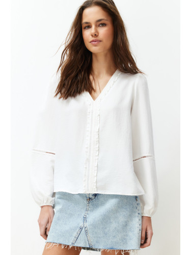 Trendyol Ecru Collar Ruffle And Lace Detail Woven Blouse