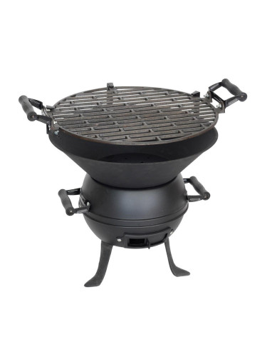 Чугунено барбекю ELITE BBQ-630, Дървени въглища, 30 см площ за скара, Регулируема дръжка, Черен