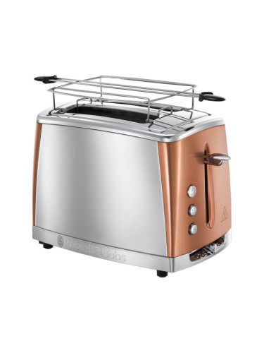 Тостер Russell Hobbs Luna 24290-56, 1550W, 2 филийки, Високо повдигане, Широки отвори, Размразяване, Бронз/Инокс