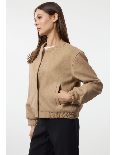 Trendyol Beige Stamp Bomber Jacket Coat