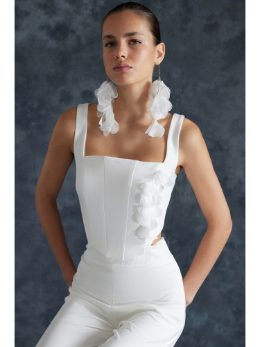 Trendyol Bridal White Woven Corset Detailed Floral Accessory Bustier
