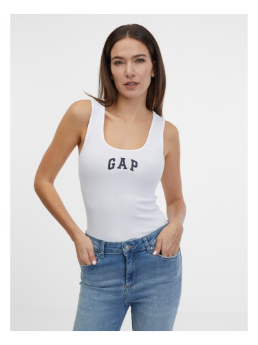 White Women's Ribbed Tank Top GAP Logo