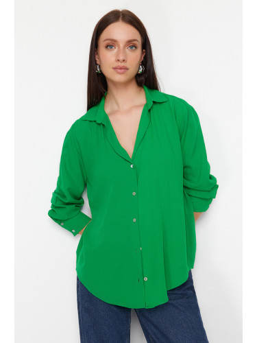 Trendyol Green Basic Oversize Wide Fit Woven Shirt