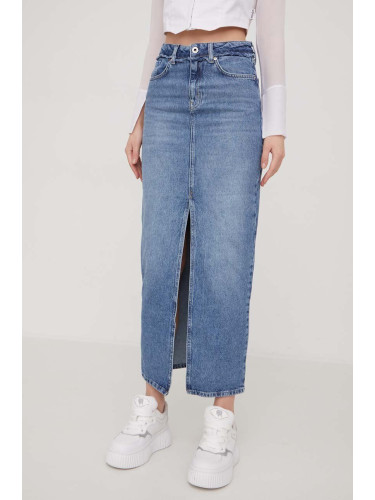 Дънкова пола Karl Lagerfeld Jeans в синьо дълга със стандартна кройка