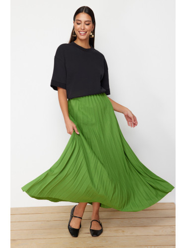 Trendyol Green Pleated Knitted Skirt