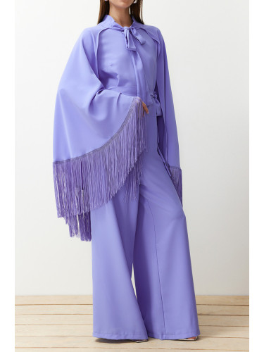 Trendyol Lilac Evening Dress Jumpsuit Tasseled Cape Suit