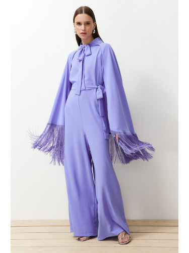 Trendyol Lilac Tassel Cape-Jumpsuit Evening Dress Set