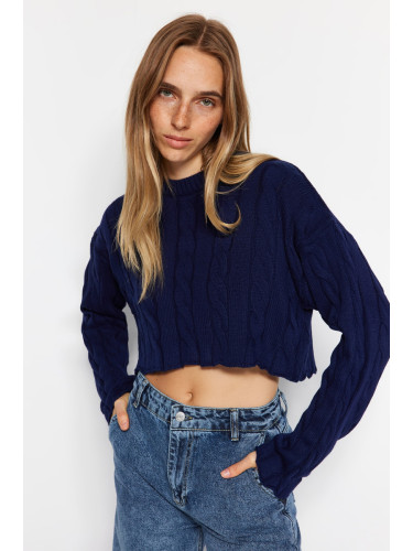 Trendyol Navy Blue Super Crop Hair Knit Sweater Sweater
