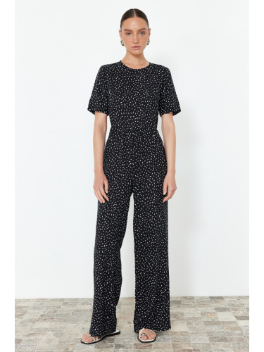 Trendyol Black Polka Dot Patterned Viscose Maxi Woven Jumpsuit