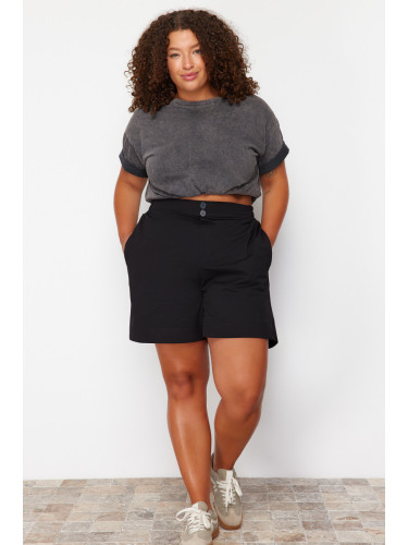 Trendyol Curve Black Button Detailed Knitted Shorts & Bermuda