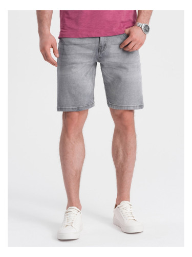 Ombre Men's short denim shorts with subtle washes - gray