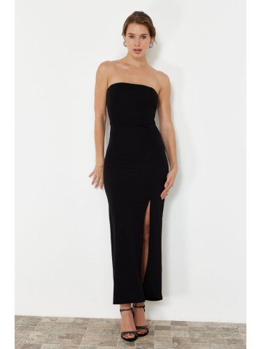 Trendyol Black Fitted Knitted Long Evening Dress