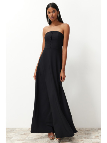 Trendyol Black A-Line Buttoned Woven Long Evening Dress