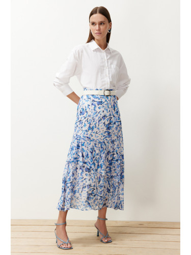 Trendyol Blue Animal Patterned Lined Woven Skirt